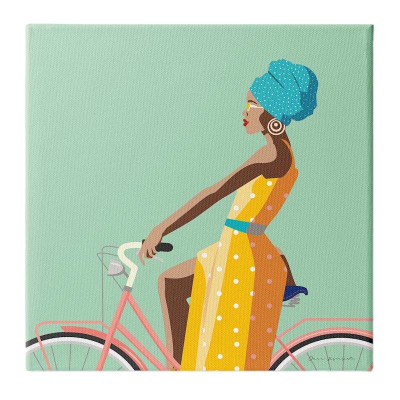 Girl with Yellow Dress & Bike Canvas Wall Art, 20"