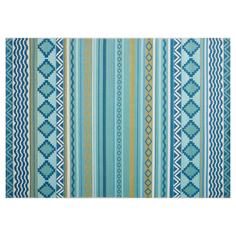 (E330) Mikayla Blue Multi-Colored Striped Indoor & Outdoor Area Rug, 5x8