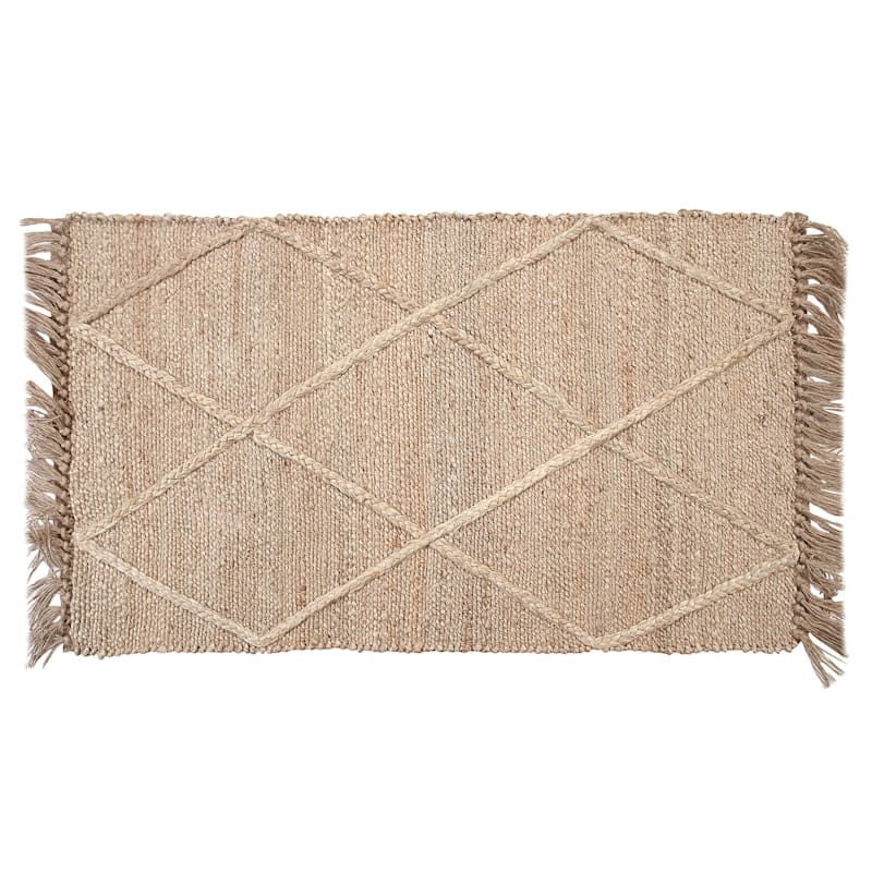 Diamond Design High & Low Jute Accent Rug with Fringe, 2x4
