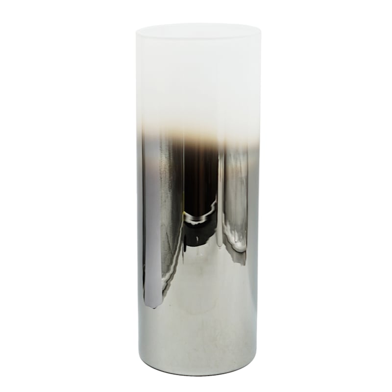 Laila Ali Silver & White Ombre Pillar Glass Vase, 16"