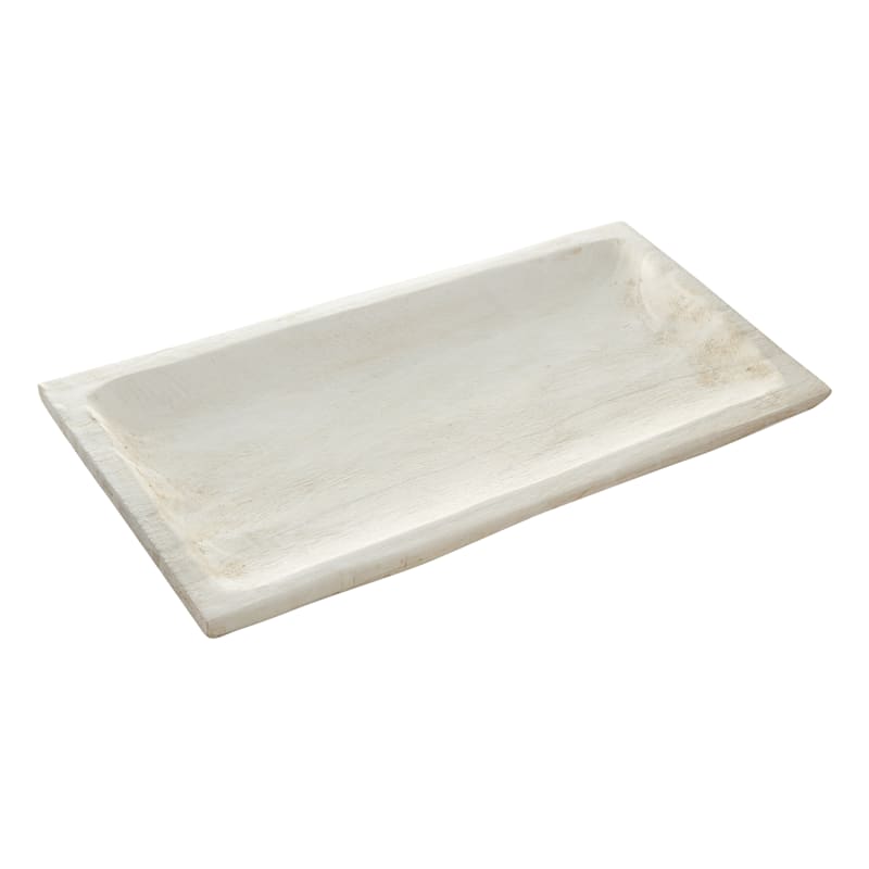 White Brushed Wood Tray, 20x10