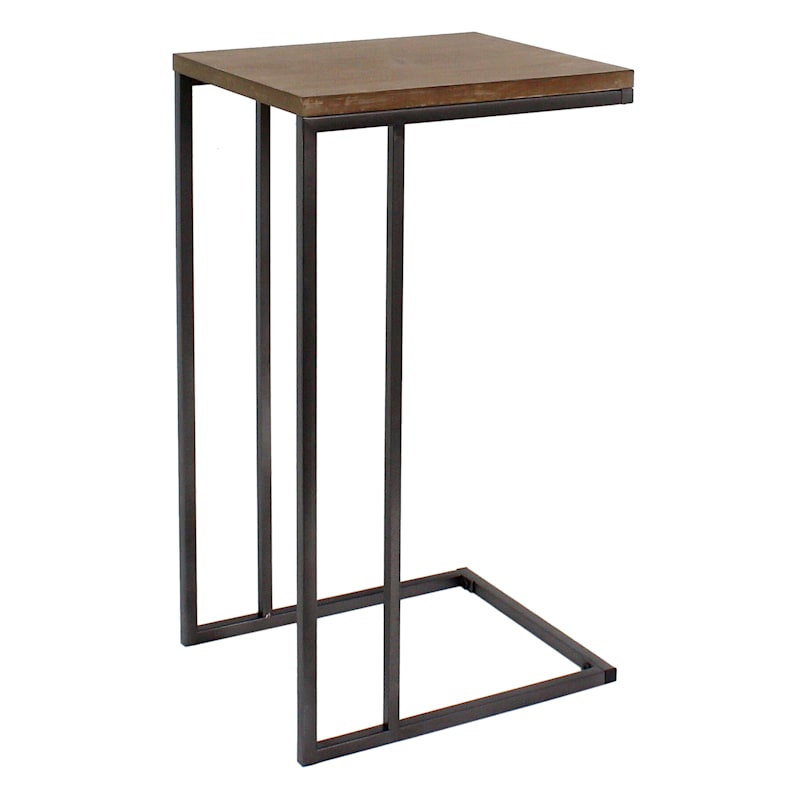 Rustic Wooden Top C-Table with Grey Metal Base