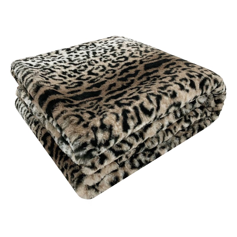Faux Leopard Fur Throw Blanket, 50x60