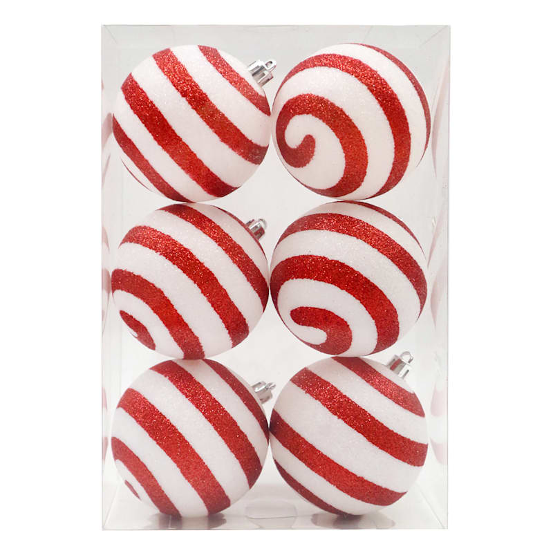 Red And White Ornaments Elfin Around 6 Count Red White Striped Shatterproof Ornaments At Home