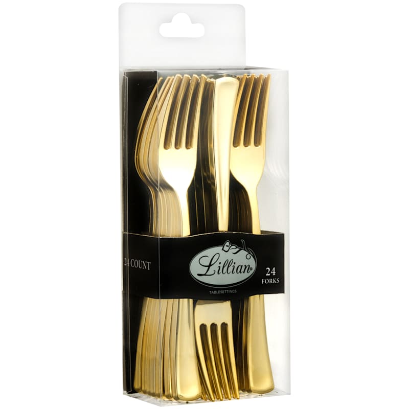Lillian Table Settings 24-Piece Polished Gold Plastic Forks