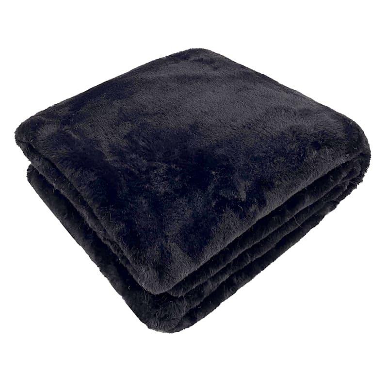 Black Faux Fur Throw Blanket, 50x60
