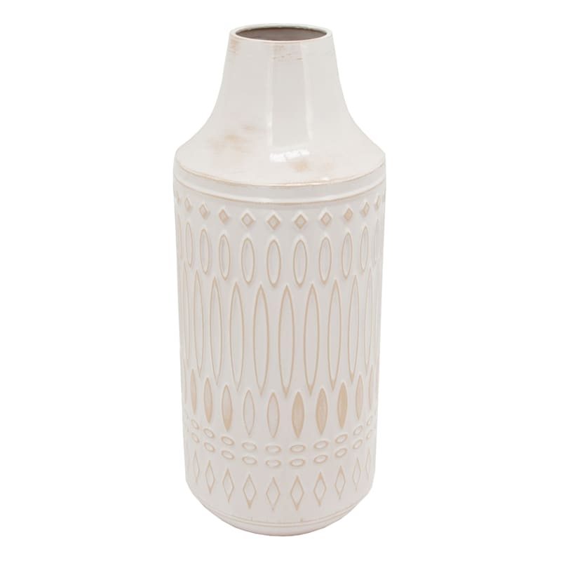 Honeybloom White Metal Embossed Vase, 15"