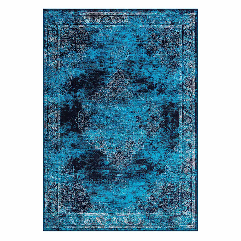(D416) Antika Navy Blue Vintage Medallion Area Rug, 5x7