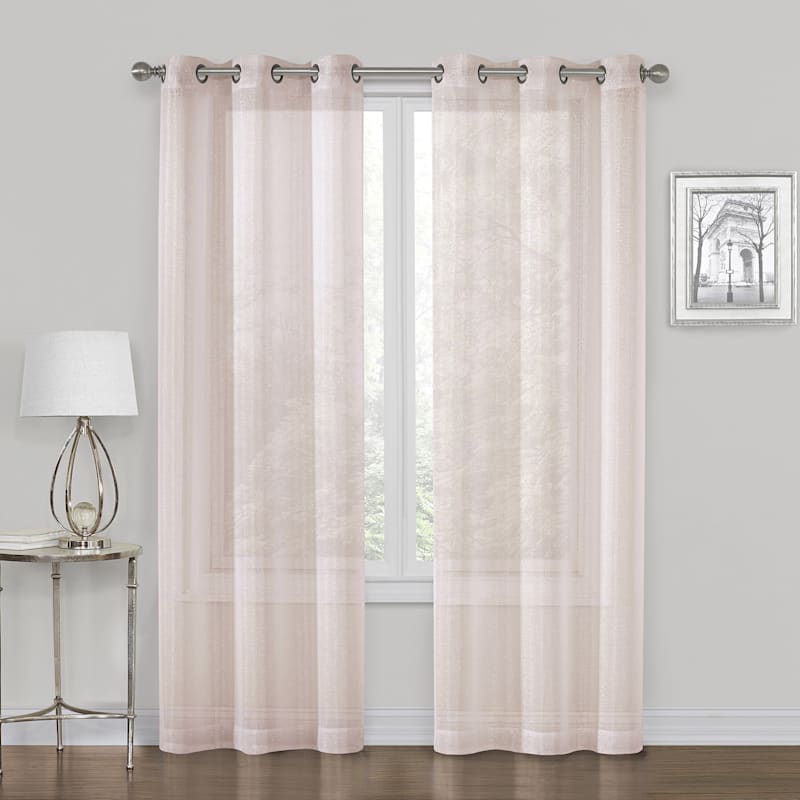 Whittier Blush Metallic Sheer Gromme, Pink Sheer Grommet Curtains