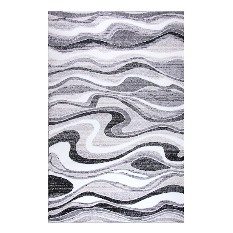 (B511) Soho Grey & Cream Waves Area Rug, 7x10