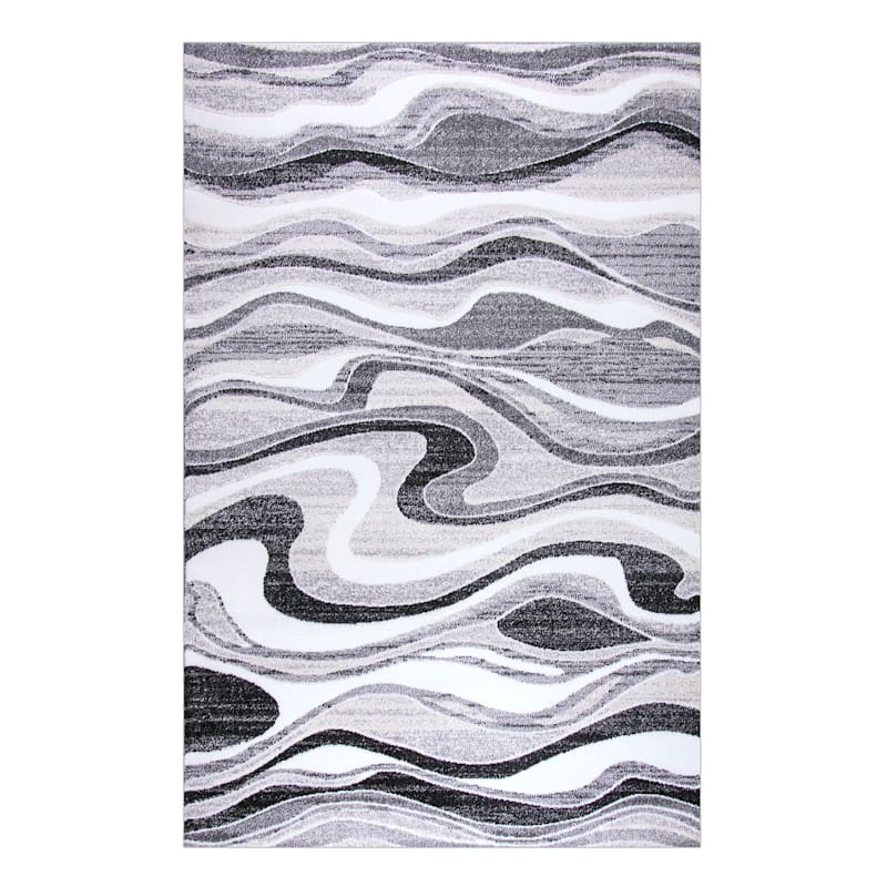 (B511) Soho Grey & Cream Waves Area Rug, 7x9 At Home