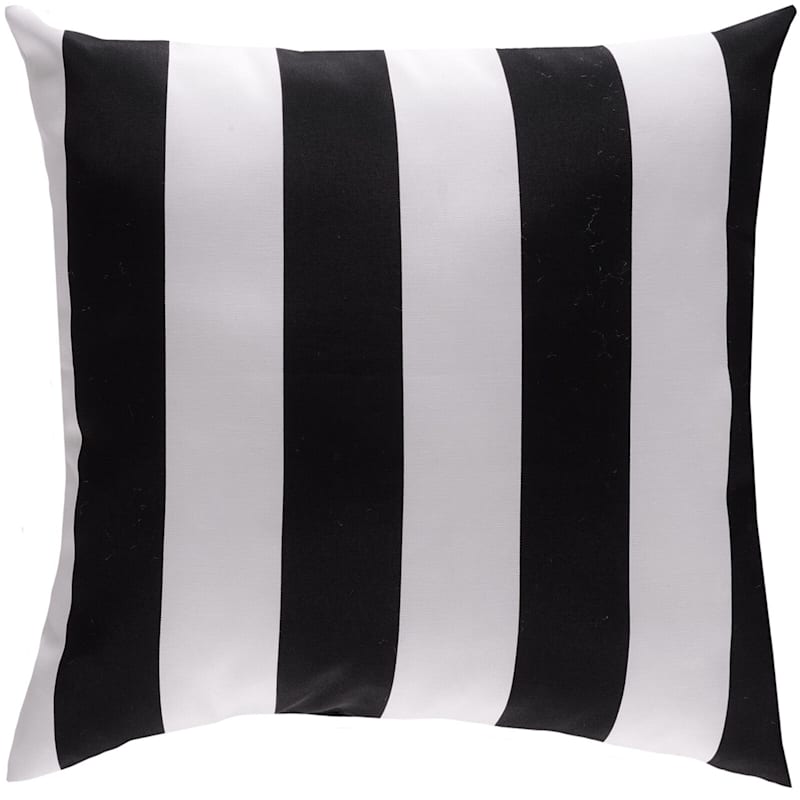 Providence Black Awning Striped Outdoor Throw Pillow, 20"