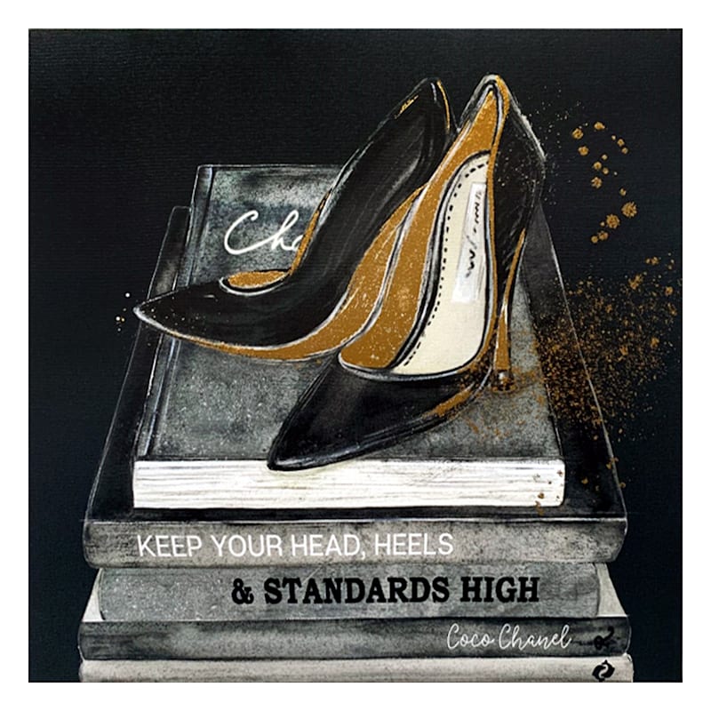 Classic Black Heels & Books with Foil Canvas Wall Art, 16"
