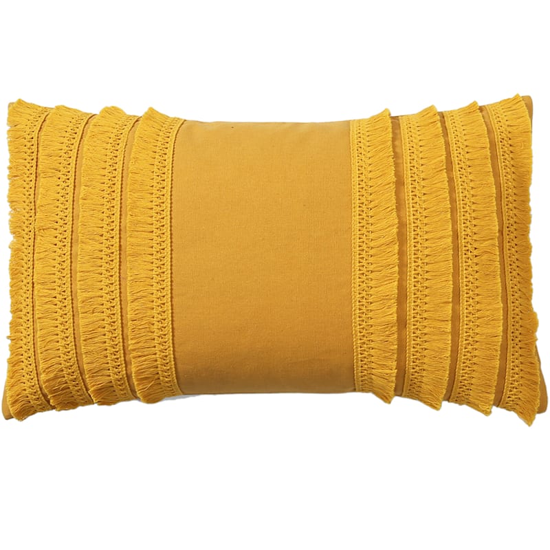 Lillian Yellow Throw Pillow with Tassels, 13x22