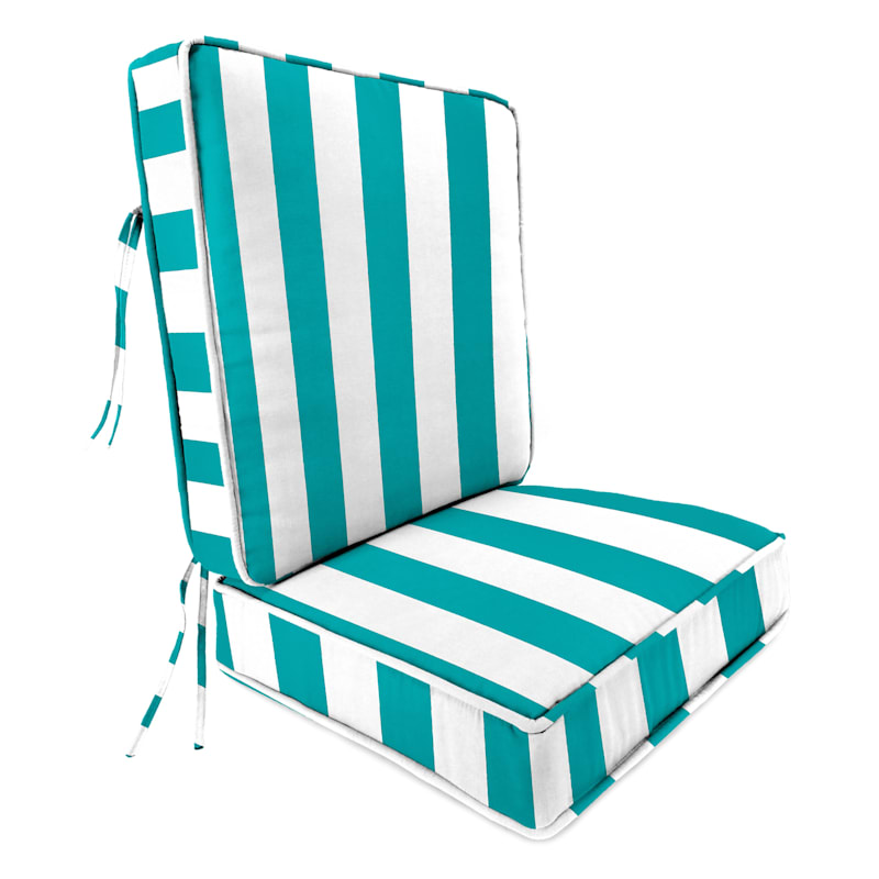 2-Piece Turquoise Awning Striped Outdoor Gusseted Deep Seat Cushion