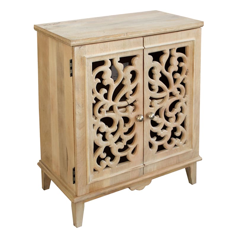 Grace Mitchell 2-Door Carved Cabinet, Natural