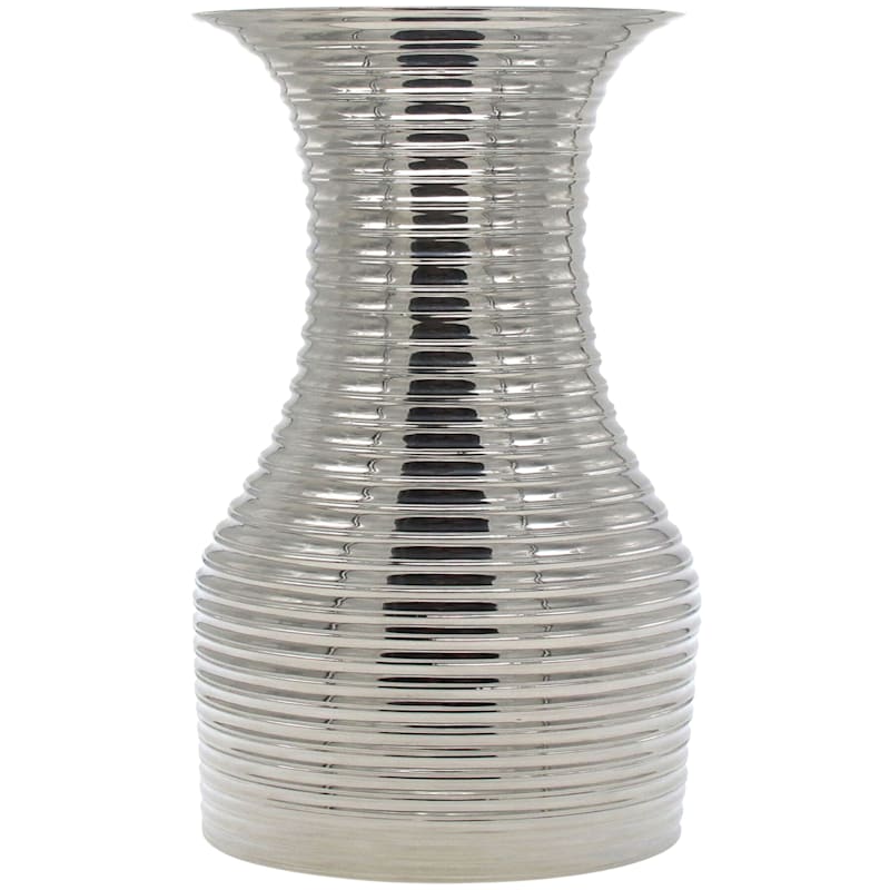Silver Ceramic Ribbed Vase, 26"