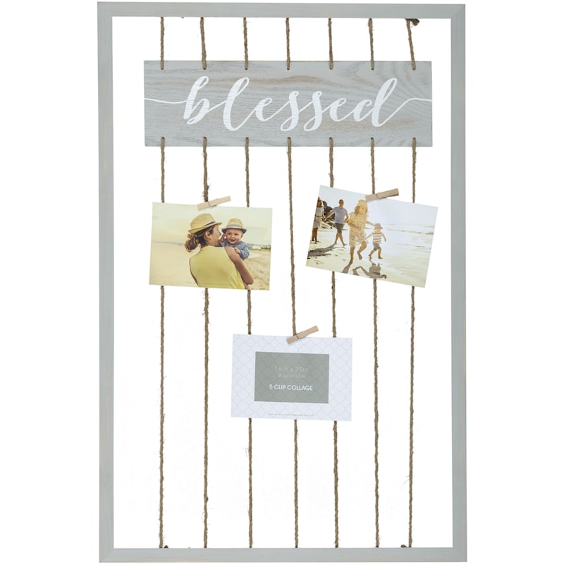 19In.X24In. String Collage With Clothespin Photo Clips And Blessed Sign Accent