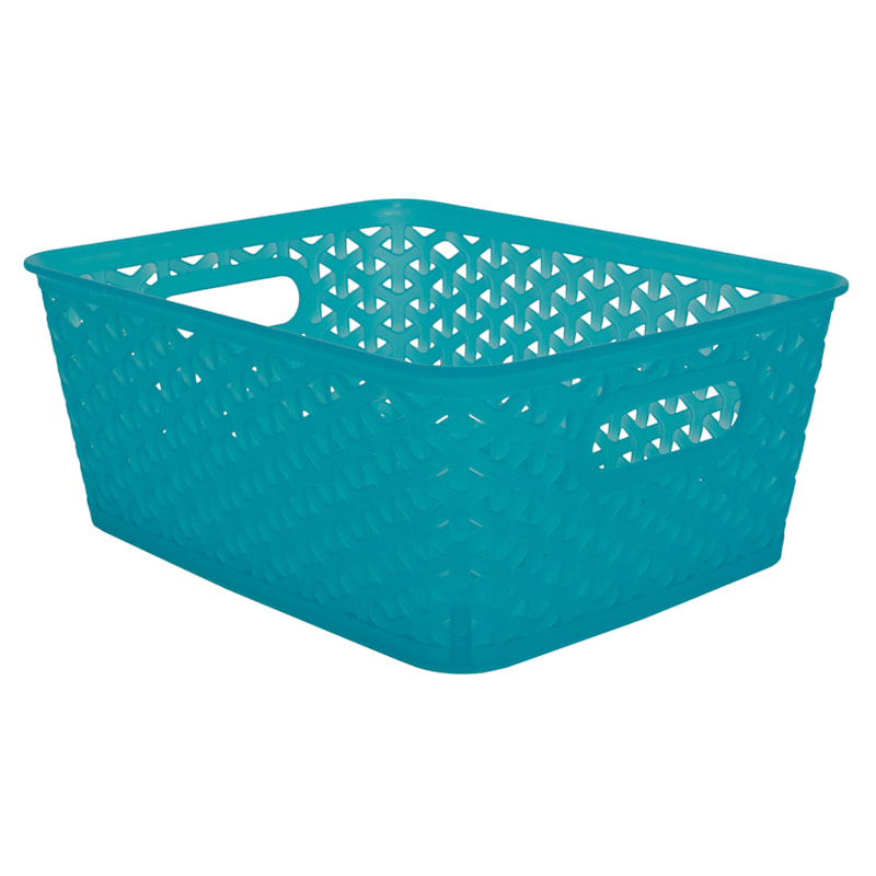Turquoise Y-Weave Storage Basket, Medium