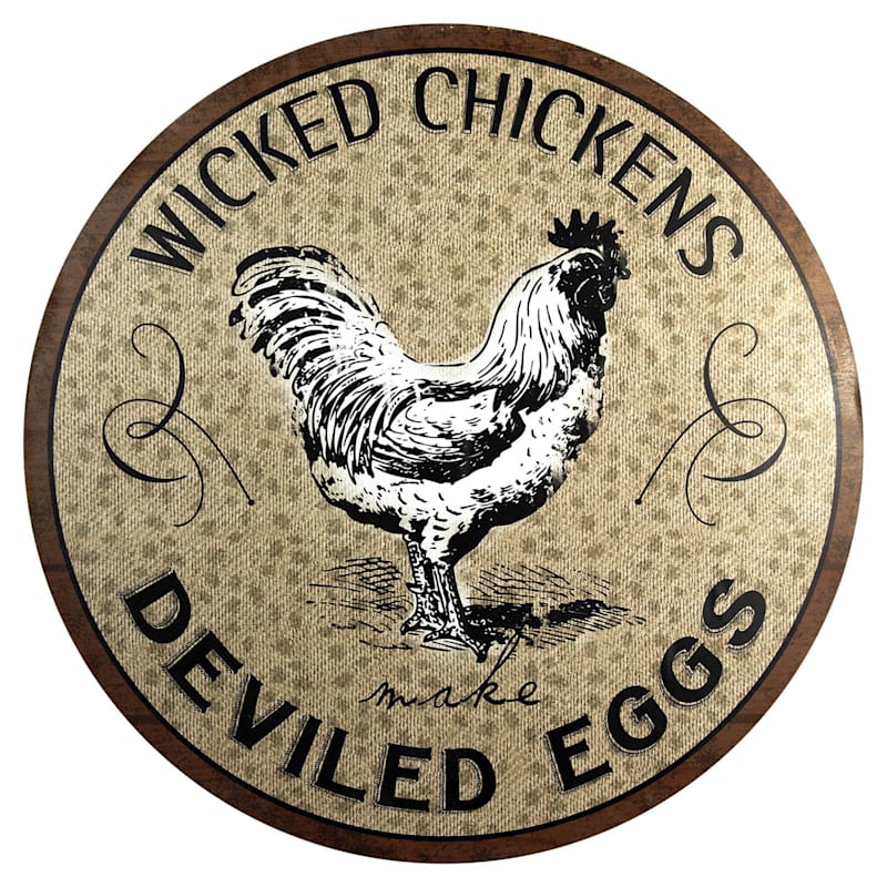 24X24 Wicked Chickens Deviled Eggs Round Wood Board Wall Art