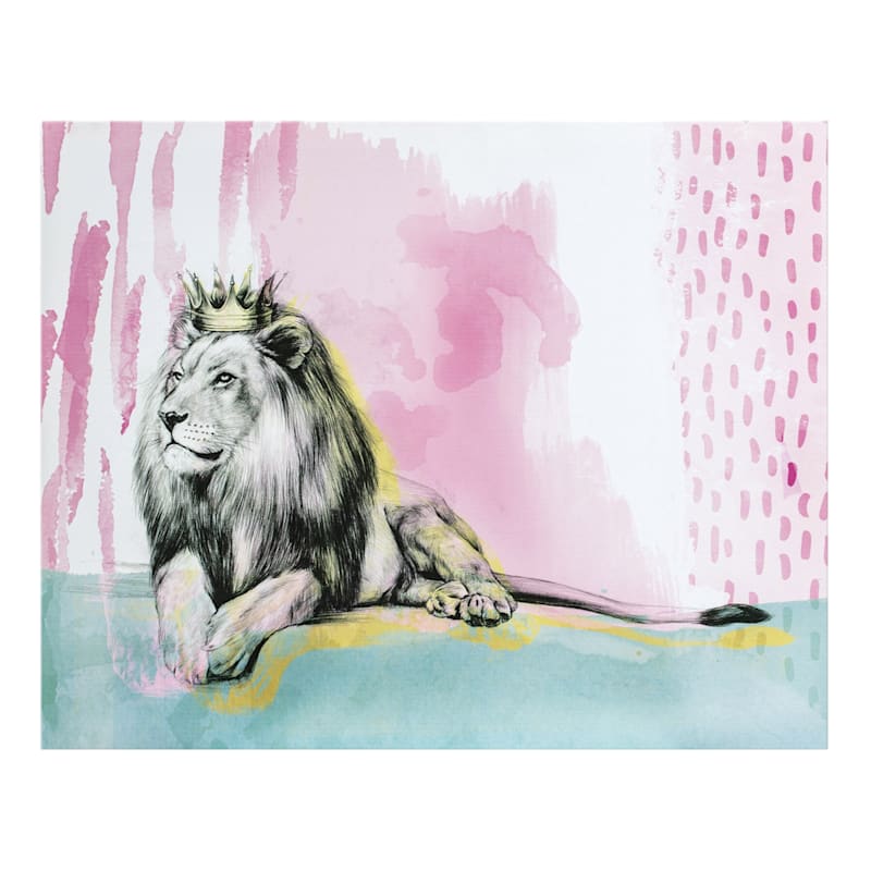 Pink Lion Abstract Canvas Wall Art, 20x16