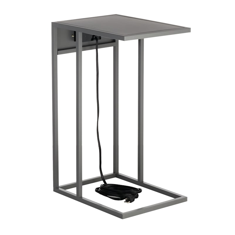 Metal C-Table with USB Port, Dark Grey