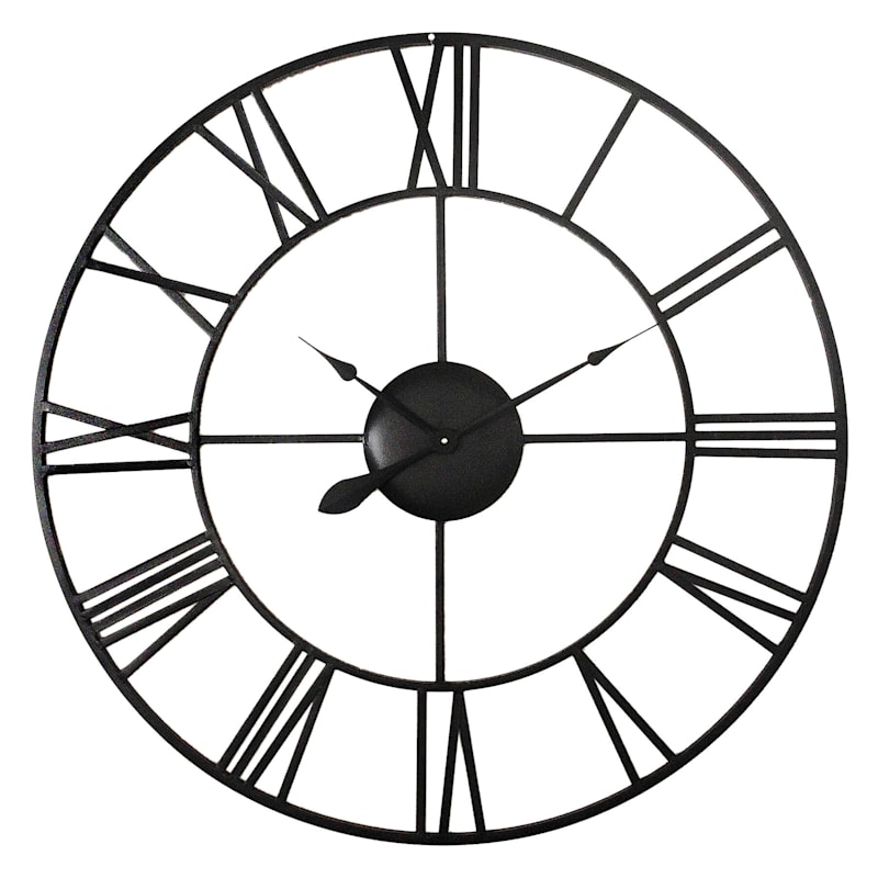 Black Round Metal Clock, 35"