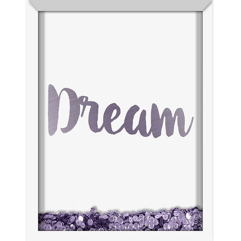 Glass Framed Dream Sequin Shaker Box Wall Art, 11x14