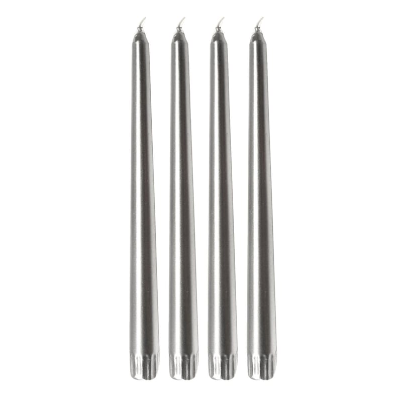 4-Pack Metallic Silver Unscented Taper Candles, 10"