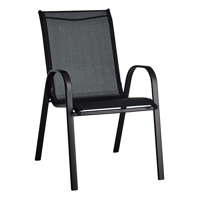 Outdoor Steel Sling Stacking Chair At, Black Outdoor Patio Furniture