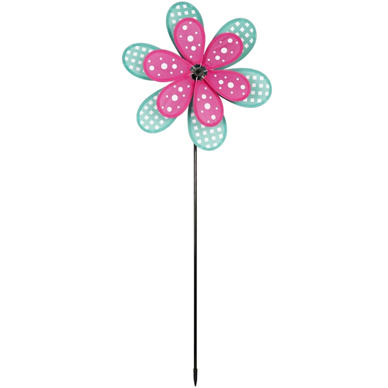 38in. Plastic Fabric Double Layer Whirligig Blue/Pink