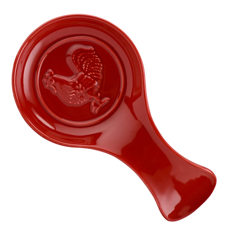 CERAMIC ROOSTER SPOON REST RED