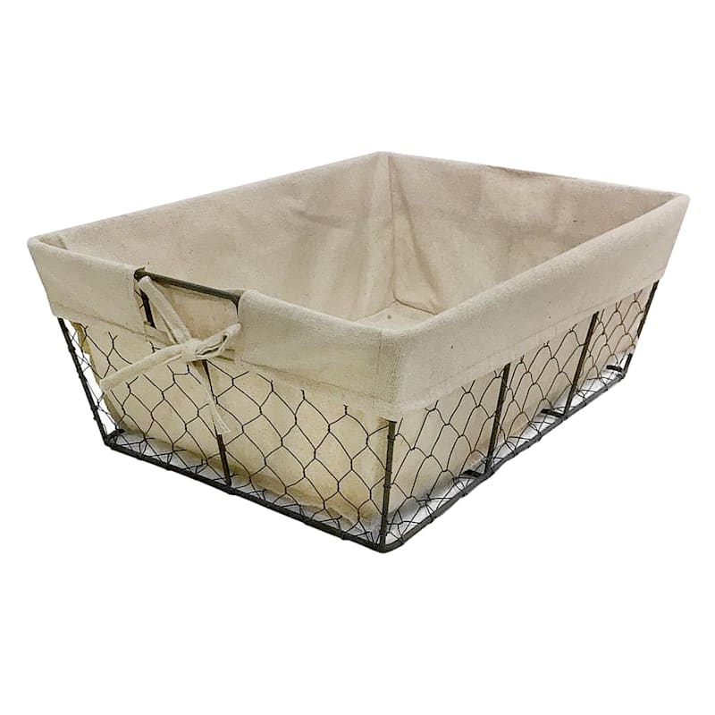 Metal Wire Storage Basket with Burlap Liner, Small