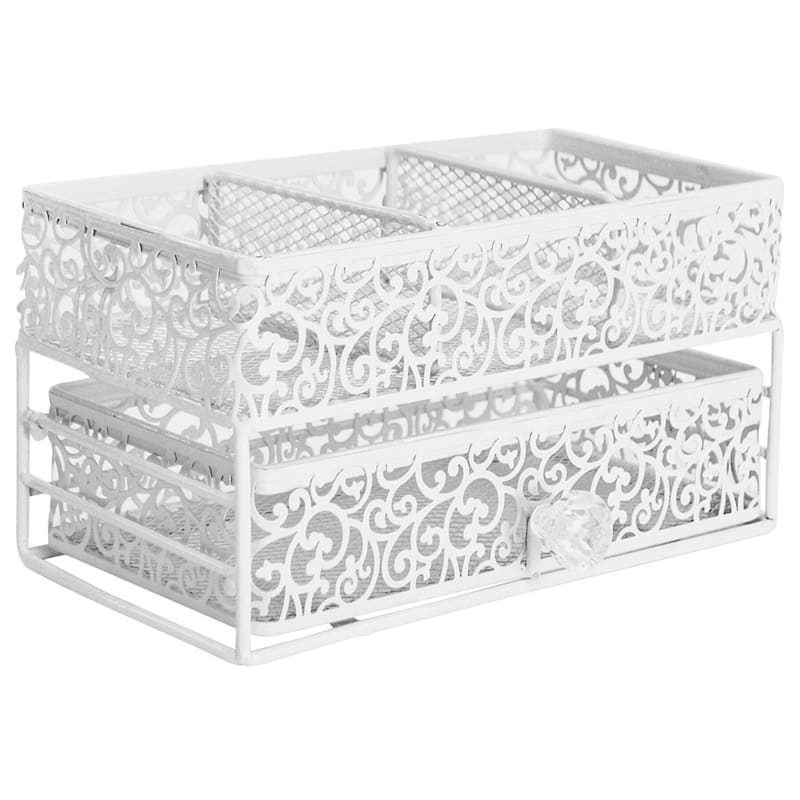 Fiore White Punched Metal Square 2 Drawer Organizer
