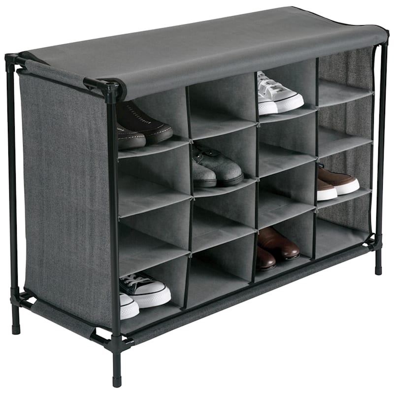 16 Cube Stackable Shoe Rack/Cover Grey At Home