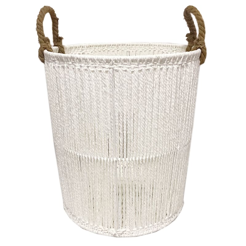 White Round Paper String Storage Basket, Large