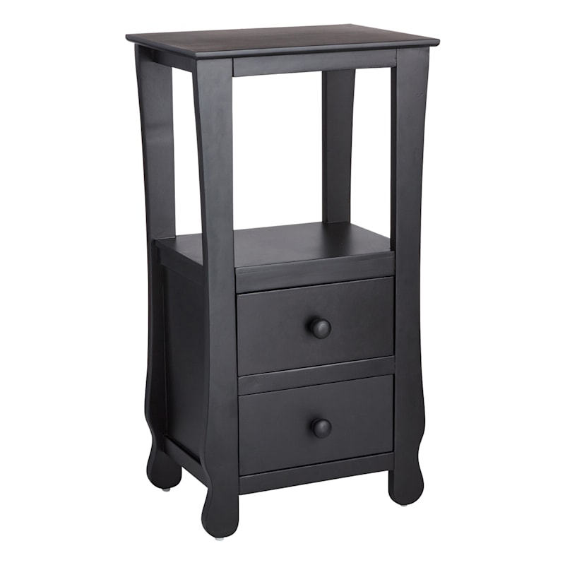 Black 2-Drawer Thick Leg Accent Table, 29.5"