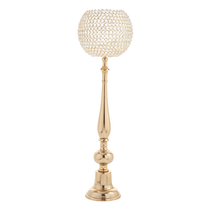 Oversized Crystal Globe Gold Candle Holder, 37"