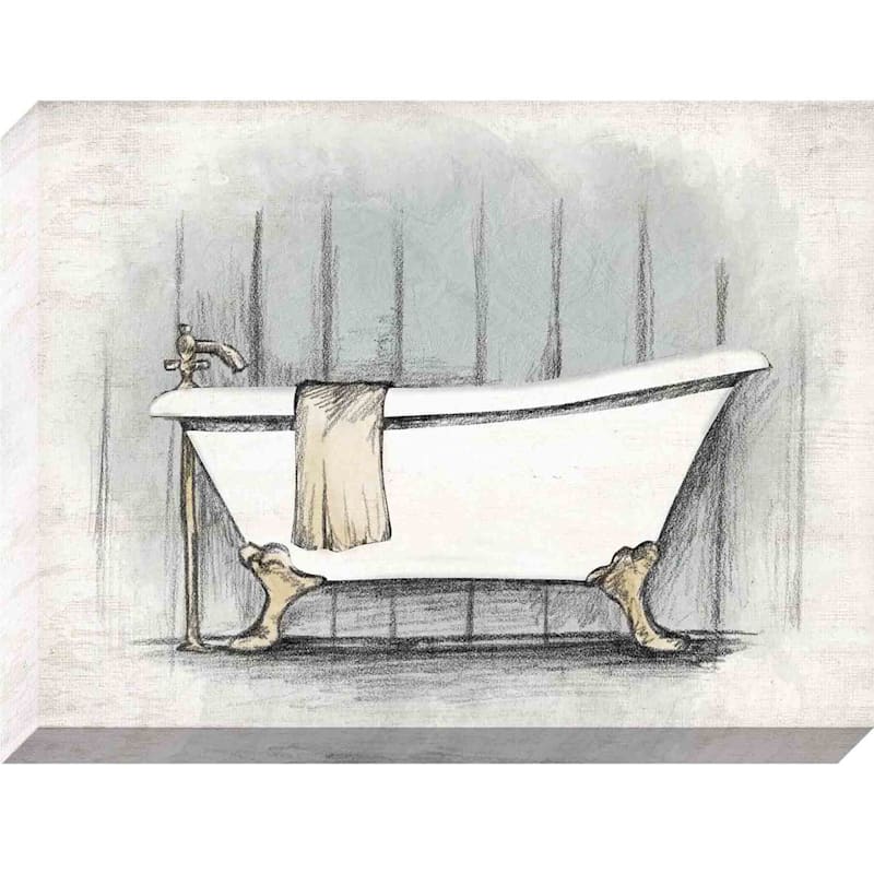 12X16 Vintage Bathtub Textured Canvas At Home