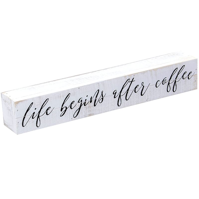 Life Begins After Coffee Wooden Block Sign, 12x2