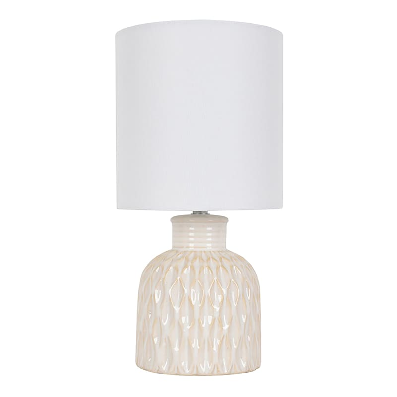 White Ceramic Mini Accent Lamp with Shade, 12"