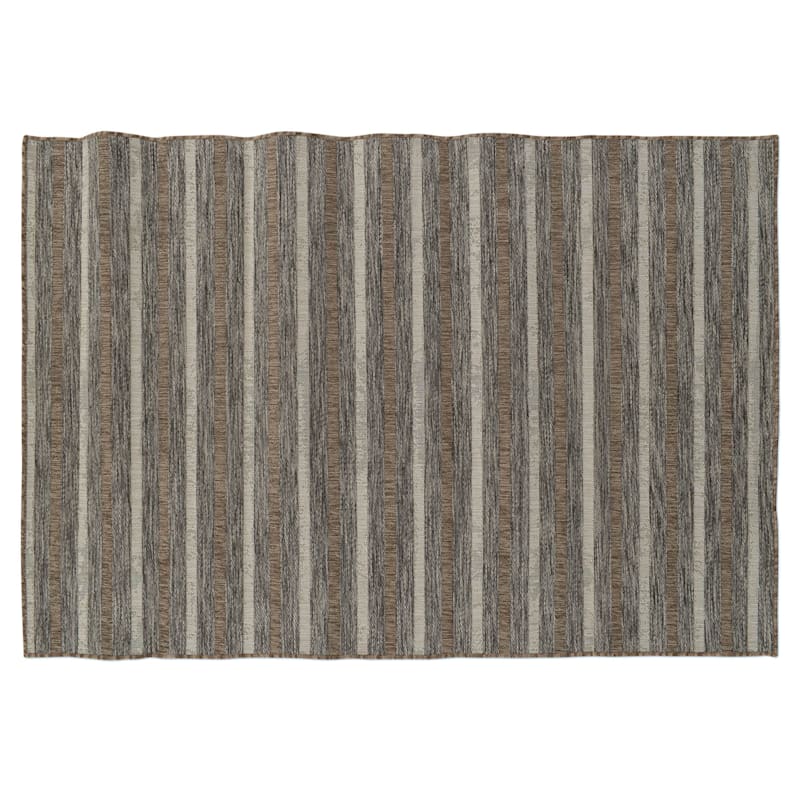 (E221) Ivory, Brown & Gray Striped Modern Indoor & Outdoor Accent Rug, 2x4