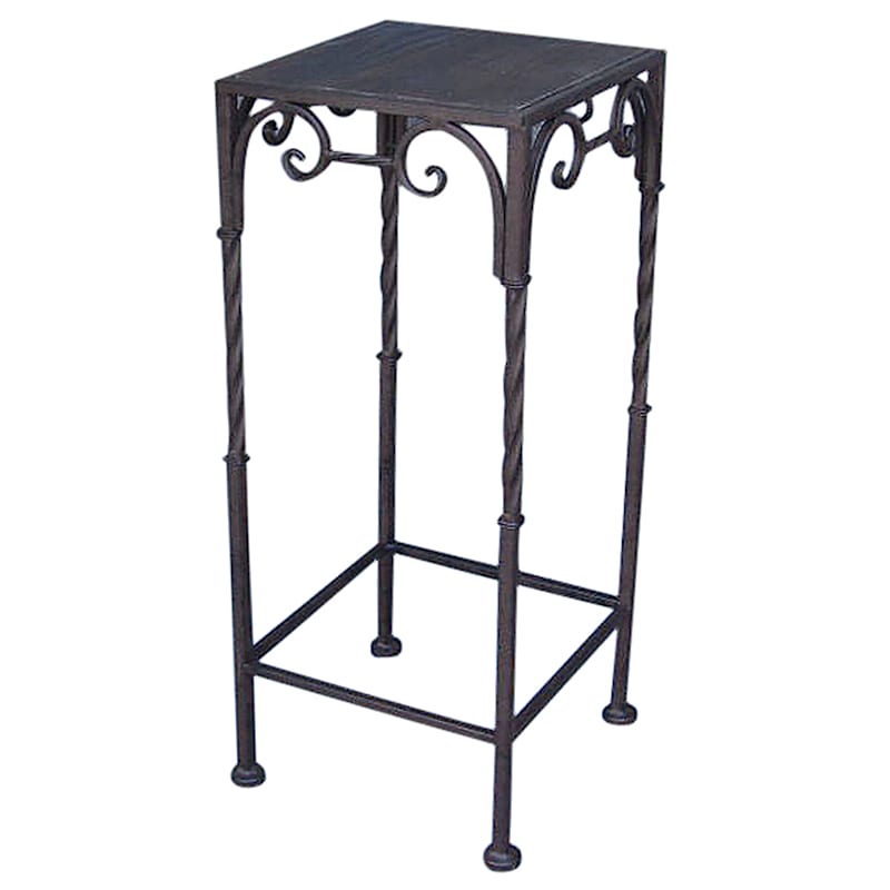 Square Wood Top Plant Stand With Brown Twist Metal Leg, Medium