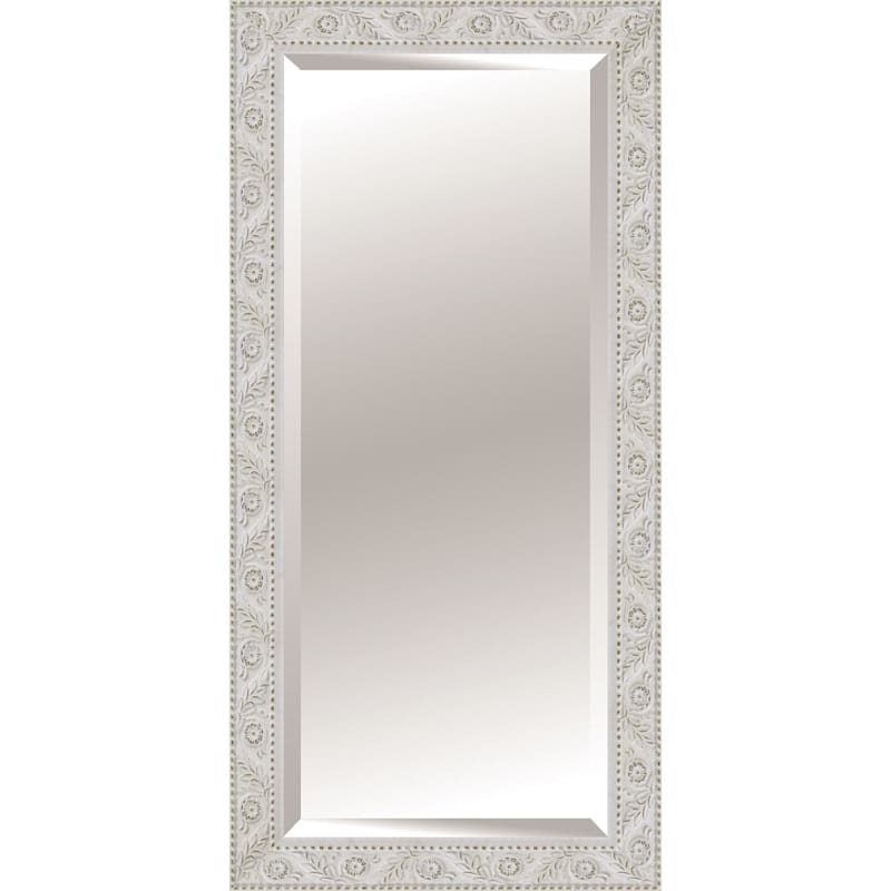 30X5X4 Rectangle Solid Wood Floral Antique White Wall Mirror