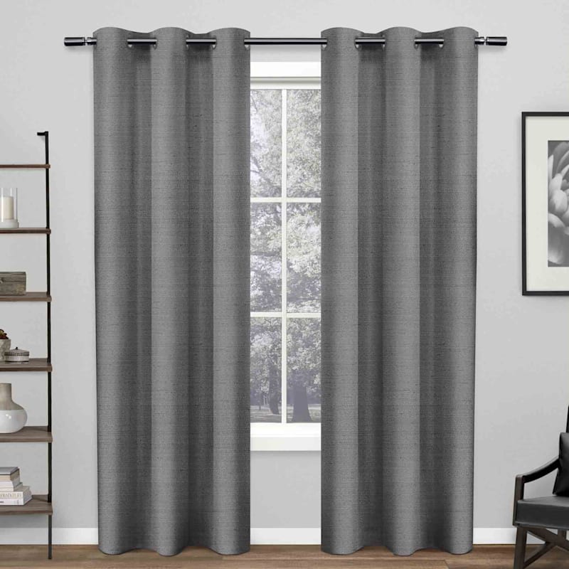 Black Pearl Raw Silk Light Filtering Grommet Curtain Panel, 84"