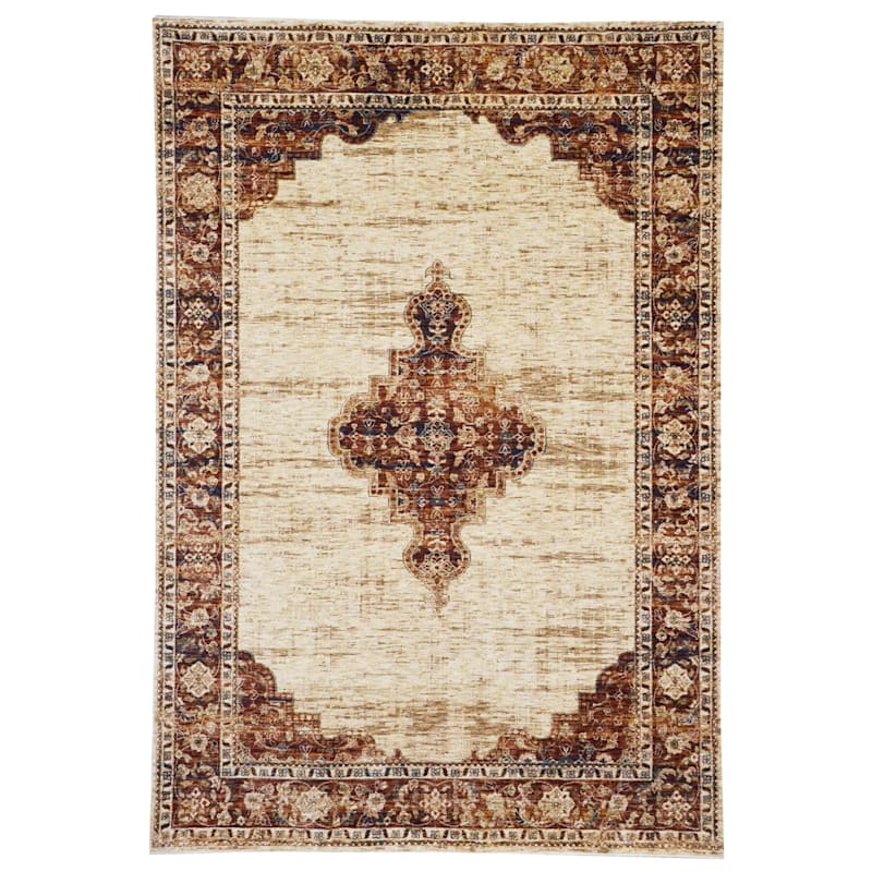 (B510) Red Traditional Open Medallion Area Rug, 5x7
