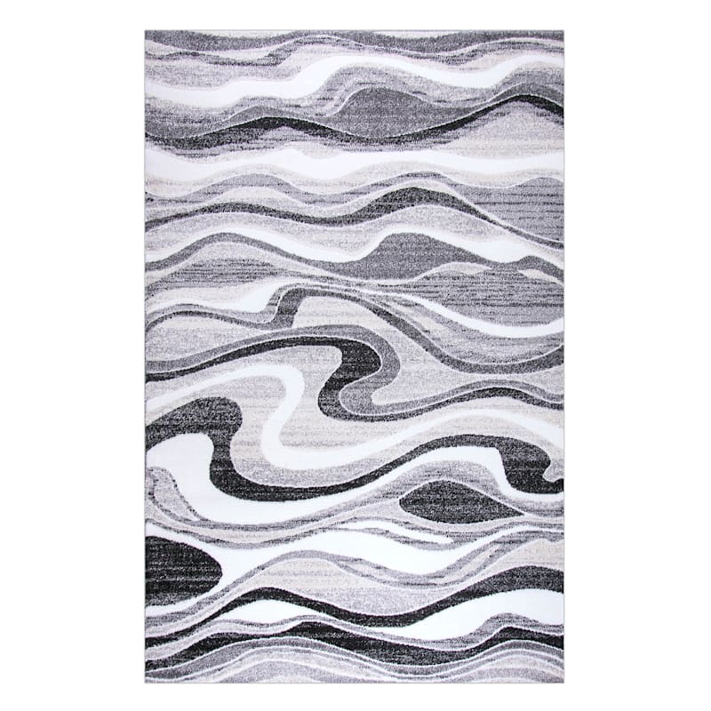 (B511) Soho Gray & Cream Waves Area Rug, 5x7