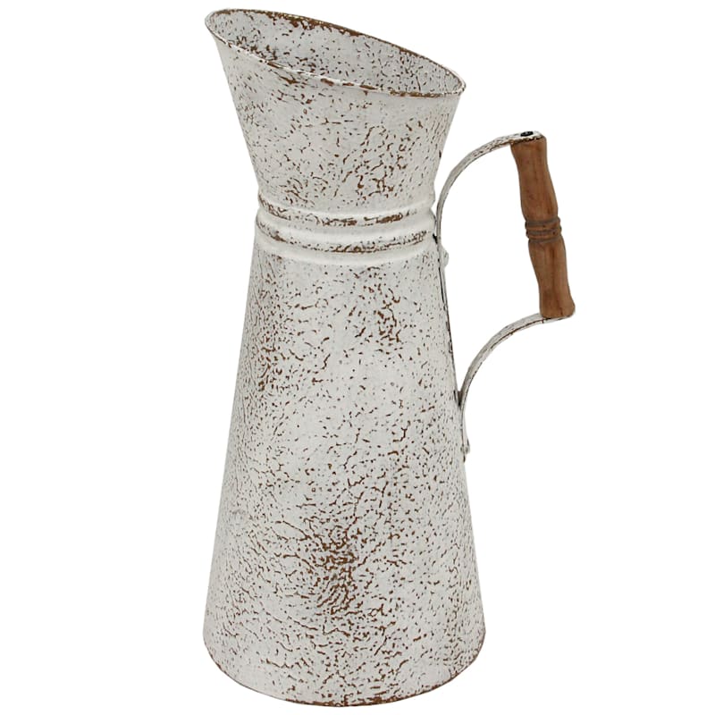 White Metal Distressed Pitcher, 15.5"