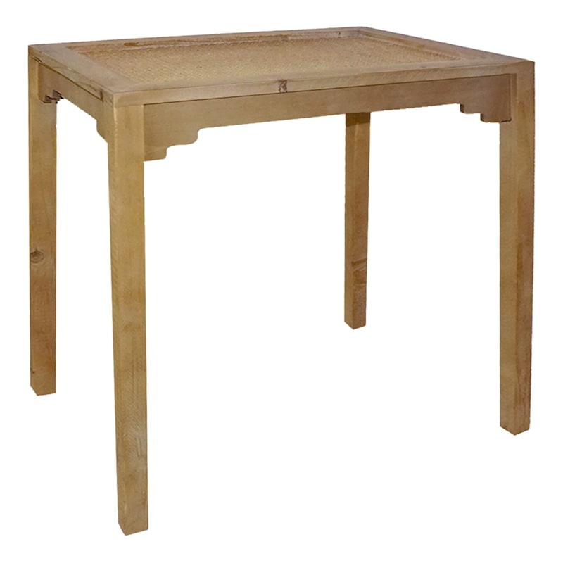 Grace Mitchell Rattan Top Accent Table with Wood Legs, Large