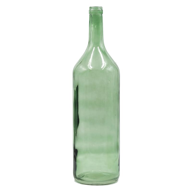 Green Glass Bottle Vase, 21"